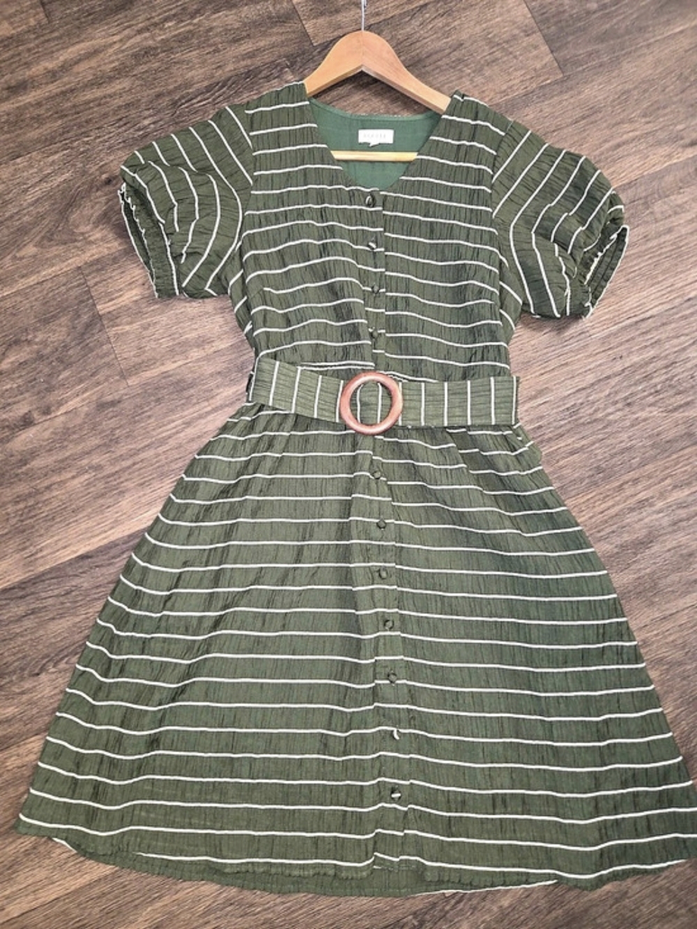 Roolee Striped Midi Dress in Green & White Size Small